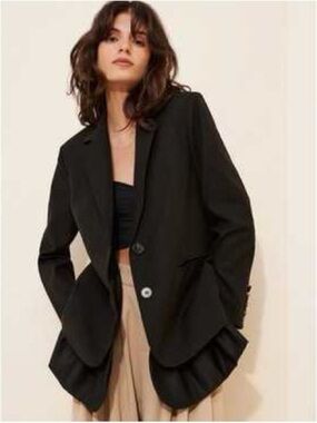 Anthropologie Mare Mare Black Oversized Women's Blazer with Ruffle Hem - Sz S
